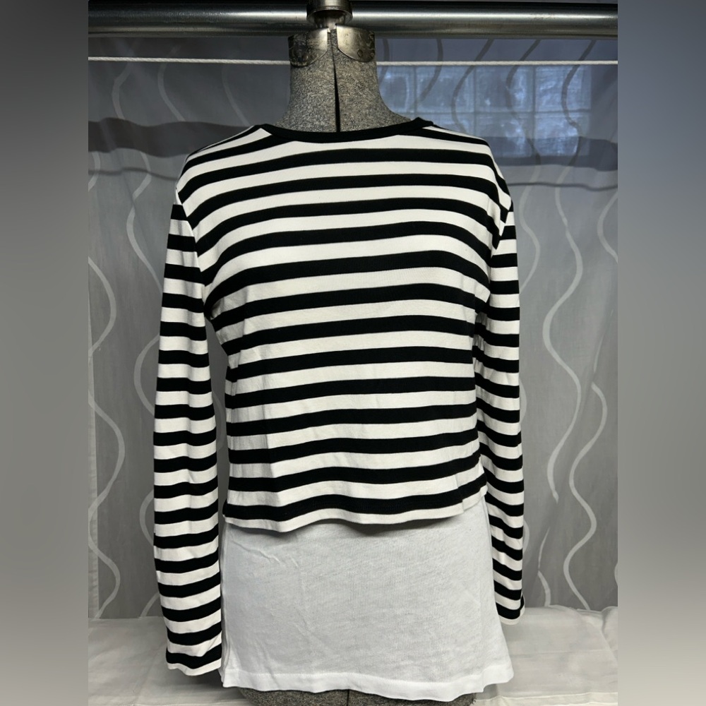 Two Black and White Striped Women's Tops